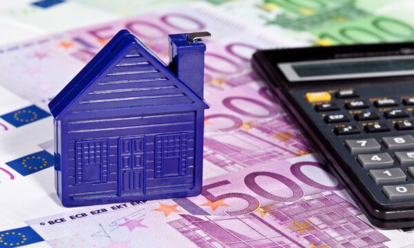 euro banknotes calculator and house